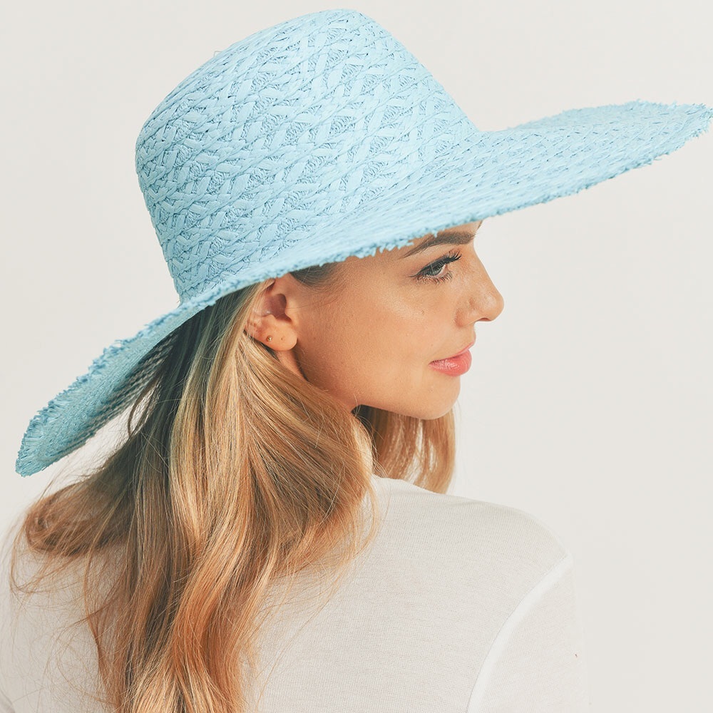 Blue Wide Brim Straw Sun Hat